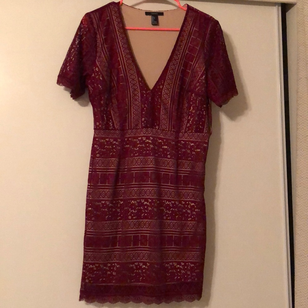 Burgundy Lace Mini Dress